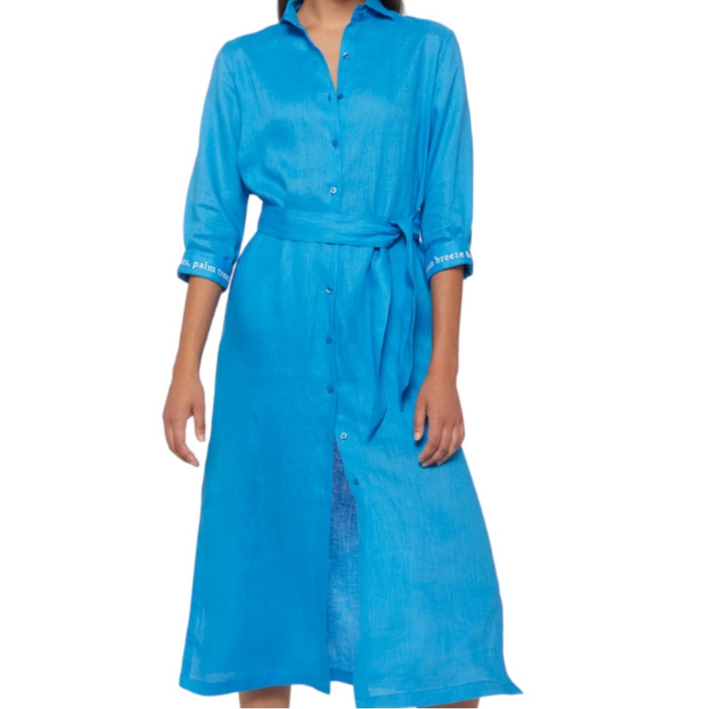 VillaGallo Blue Linen Dress, Medium